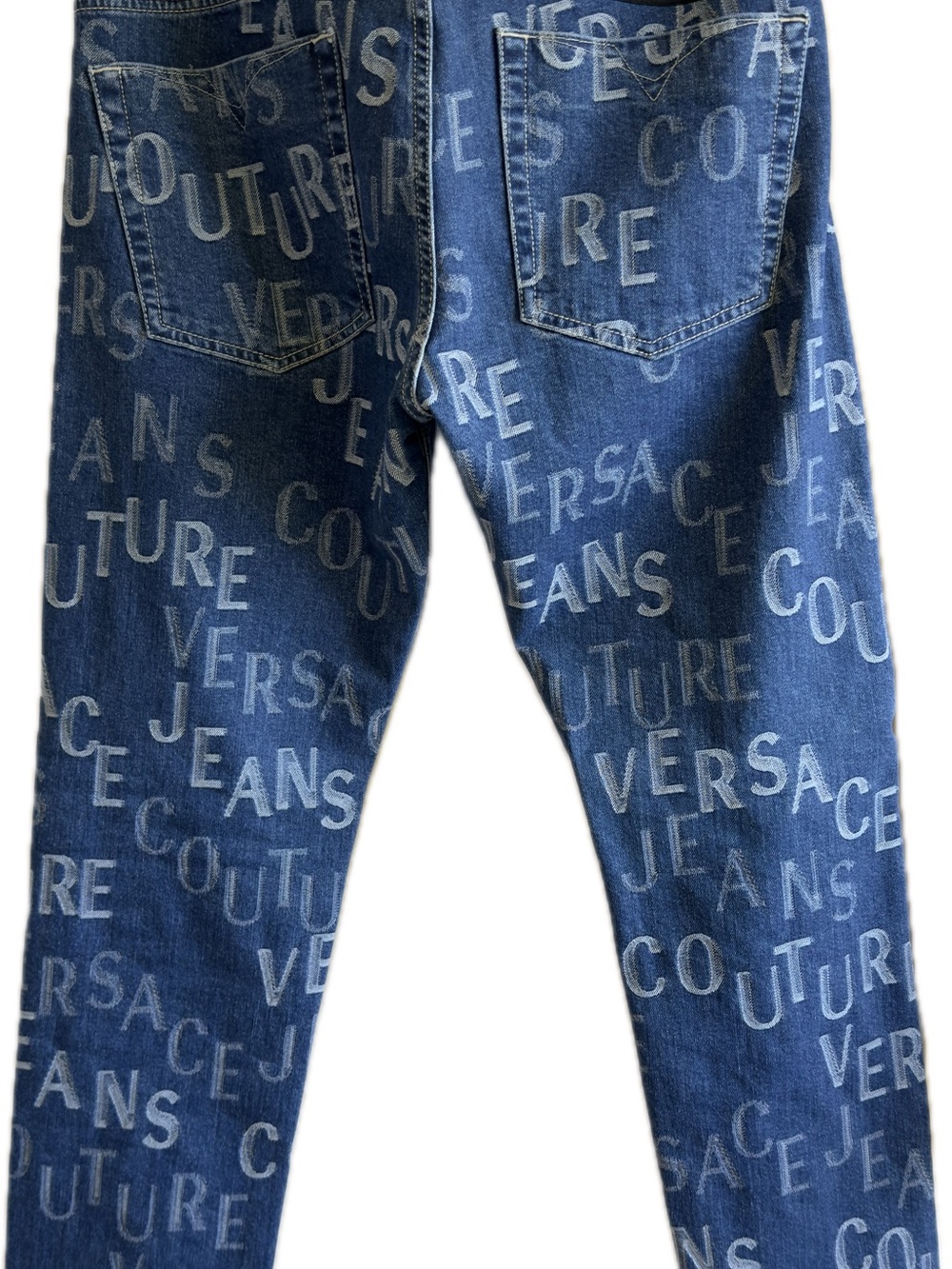 Versace Jeans Couture All Over Logo Print Jeans Blue Straight Leg W33 - Picture 2 of 7
